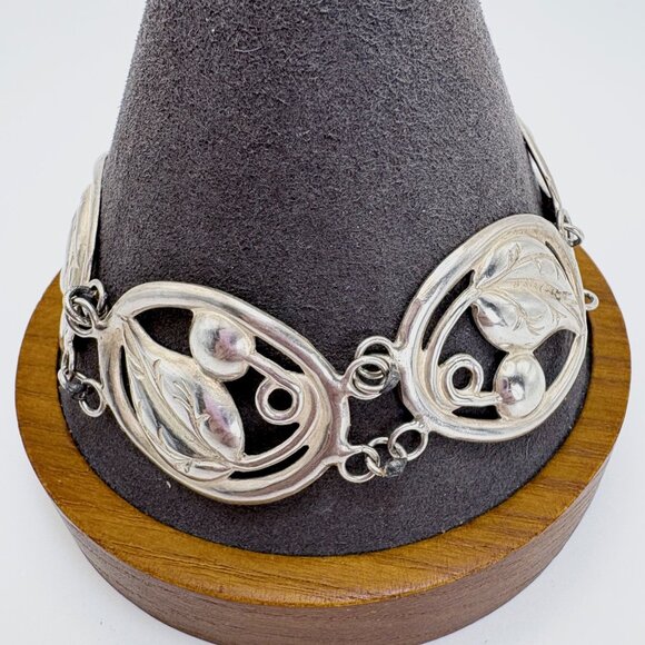 VTG Sterling Silver 925 Leaf Circle Link Chain Bracelet Size 8.25" Length - Picture 1 of 10